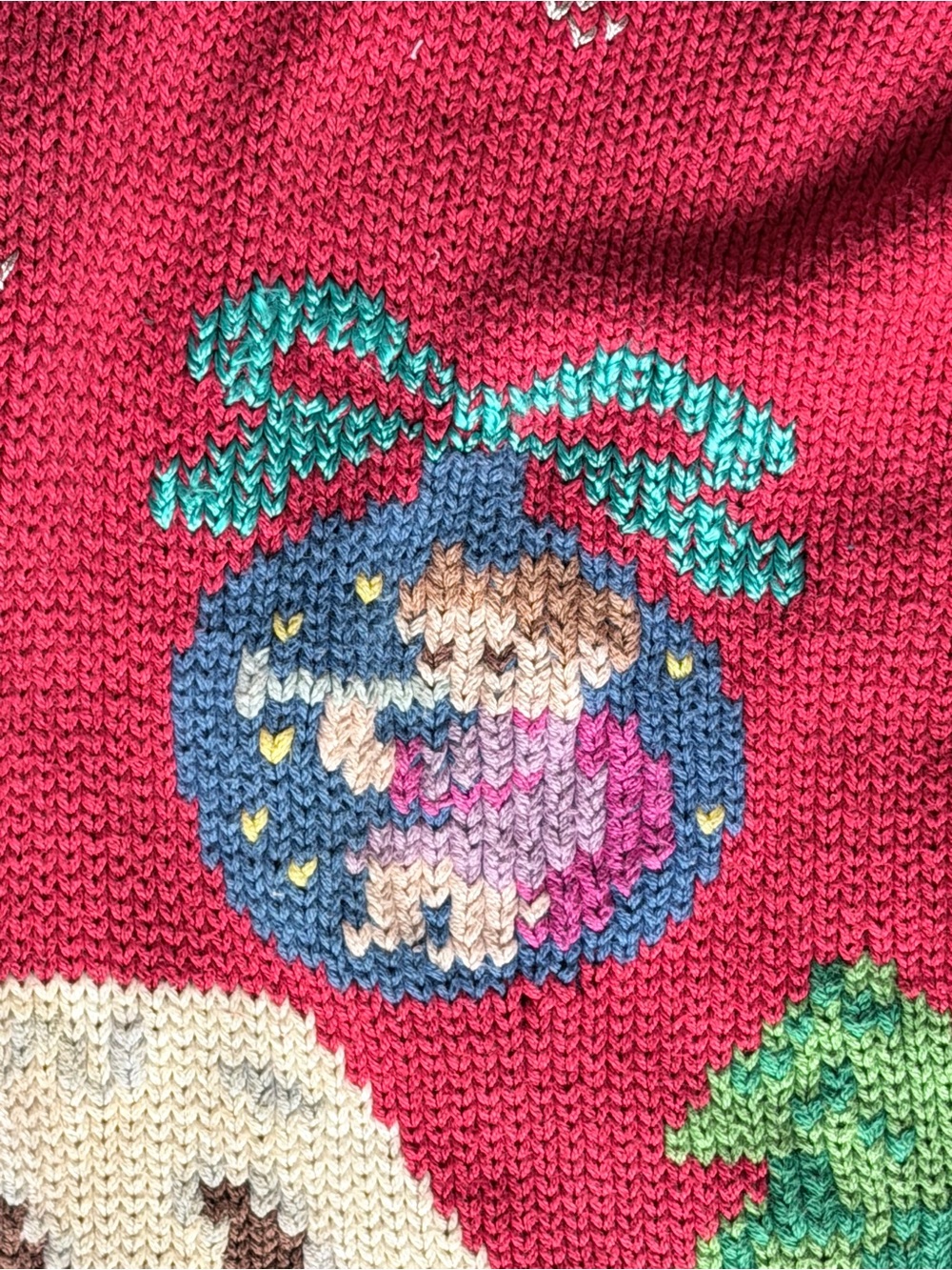 VINTAGE Women's Red Holiday Cottage Crewneck Sweater - Festive Knit Pullover - Picture 7 of 13